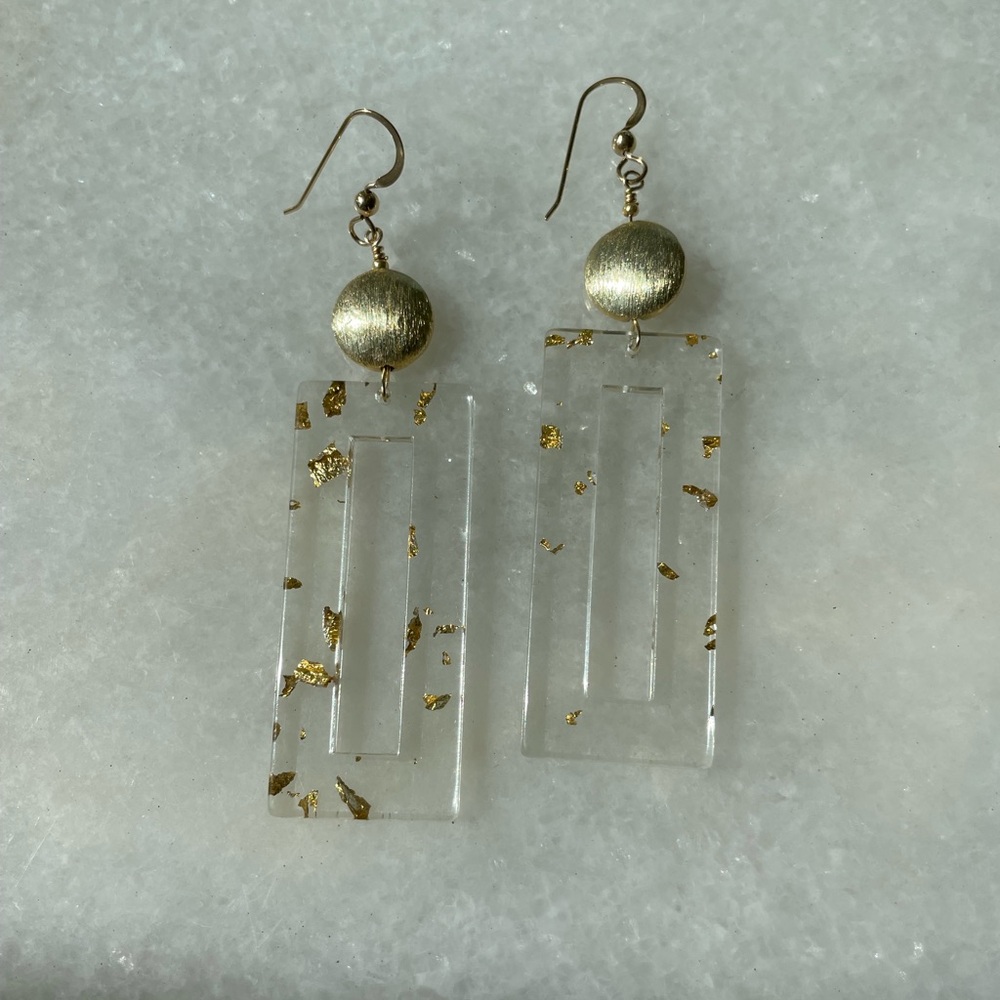 Lucite Open Rectangular Shape With Gold Flecks. P… - image 2